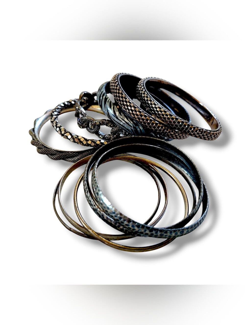 Mixed Y2k Silver Tone Stacked Bangle Bracelet Bundle [12pc] View 6